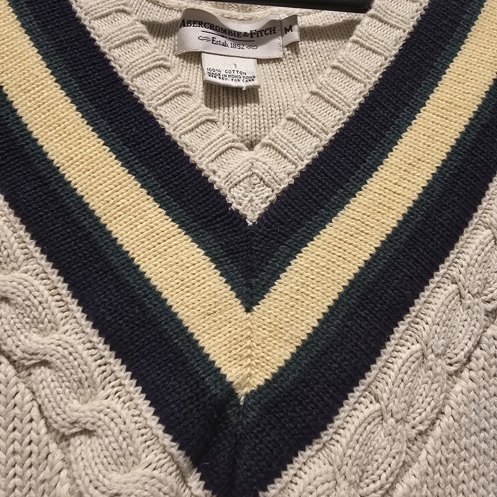 Vintage Abercrombie & Fitch Cream V-Neck Chunky Sweater Vest Size M - Picture 5 of 7